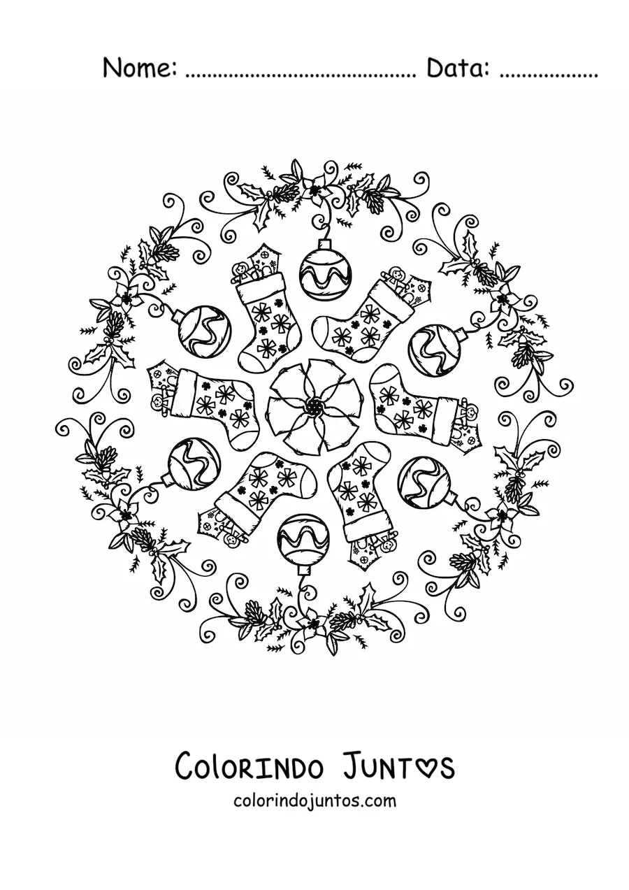 Desenho para colorir de mandala de enfeites de Natal para crianças