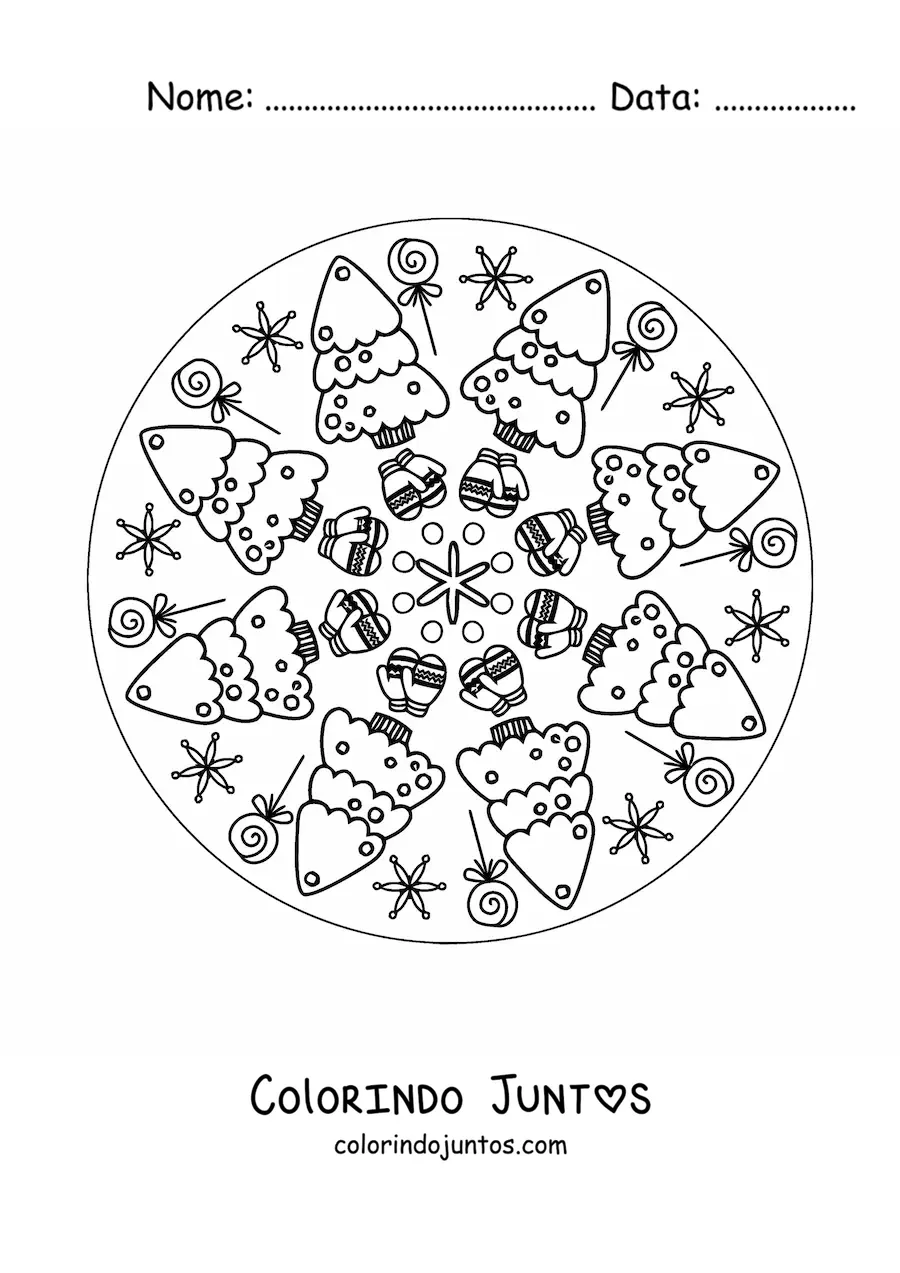 Desenho para colorir de mandala de árvore de Natal para crianças