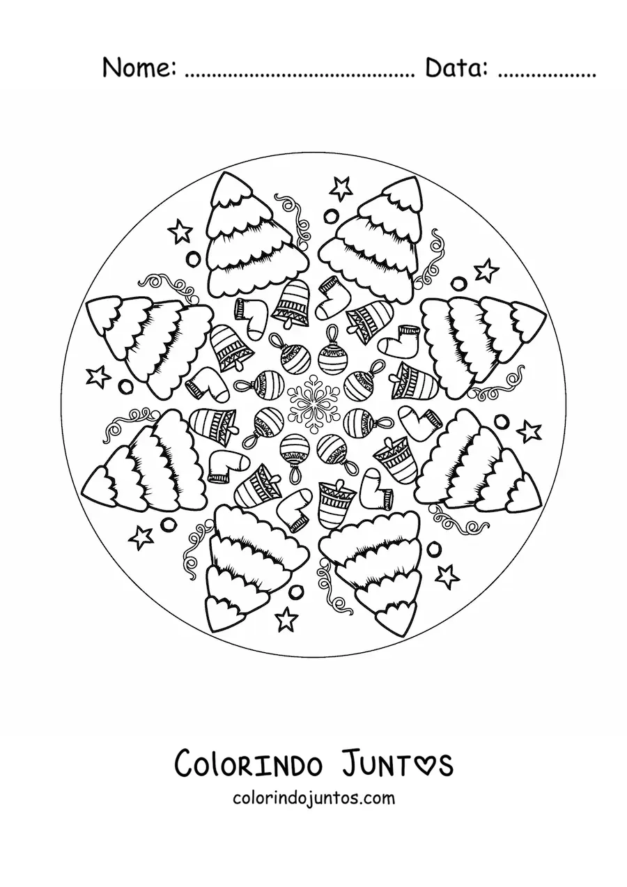 Desenho para colorir de mandala de árvore de Natal para crianças