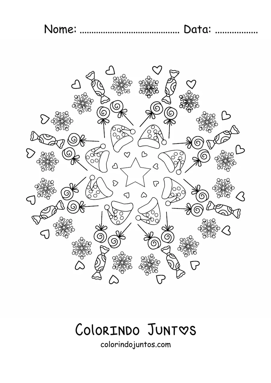 Desenho para colorir de mandala de balas de Natal para crianças