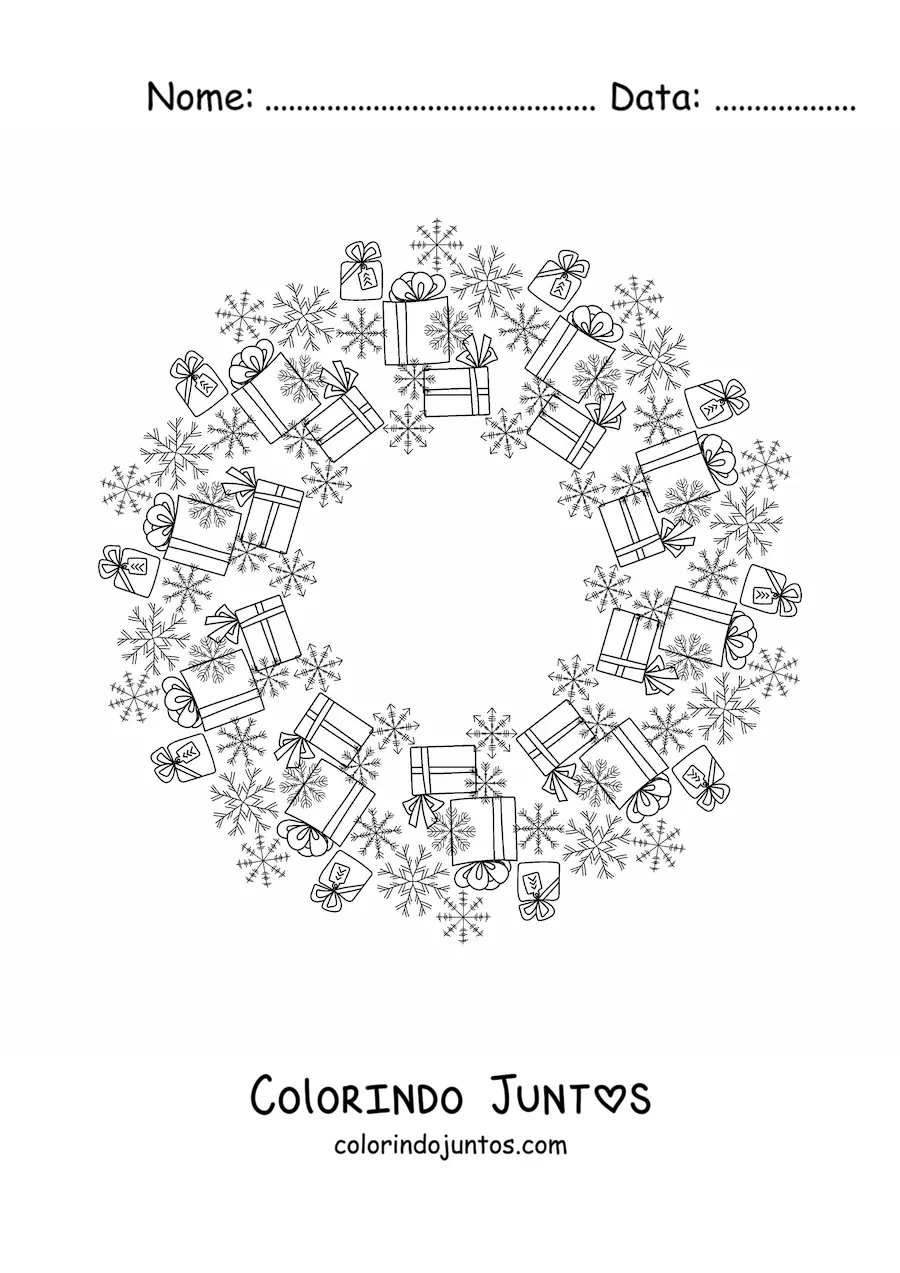 Desenho para colorir de mandala de presentes de Natal para crianças
