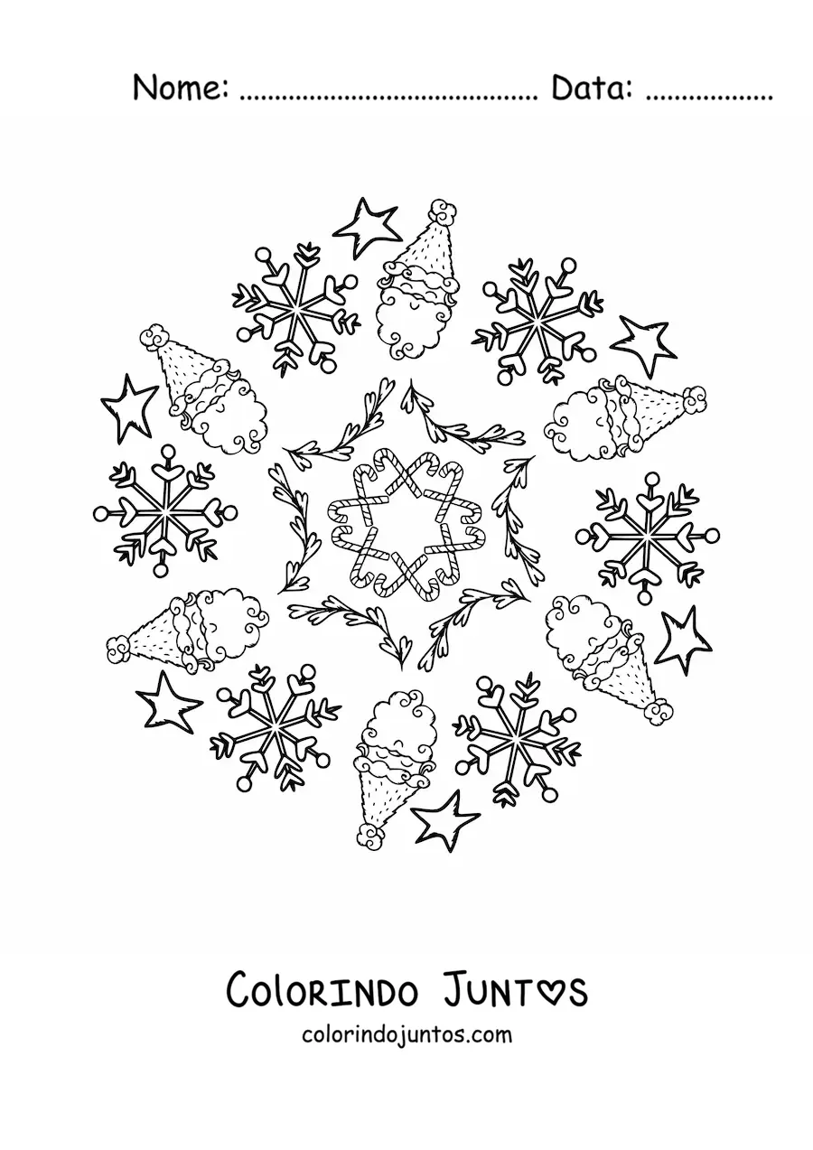 Desenho para colorir de mandala natalina de Papai Noel para crianças