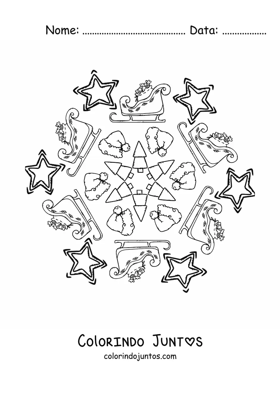 Desenho para colorir de mandala natalina de Papai Noel para crianças