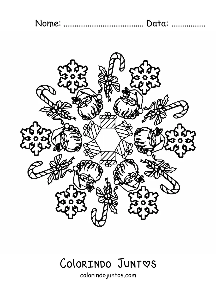 Desenho para colorir de mandala natalina de Papai Noel para crianças