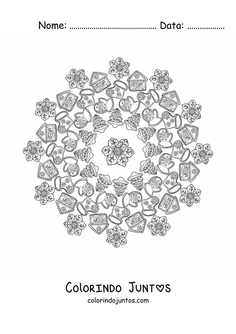 Desenho para colorir de mandala de biscoitos de Natal