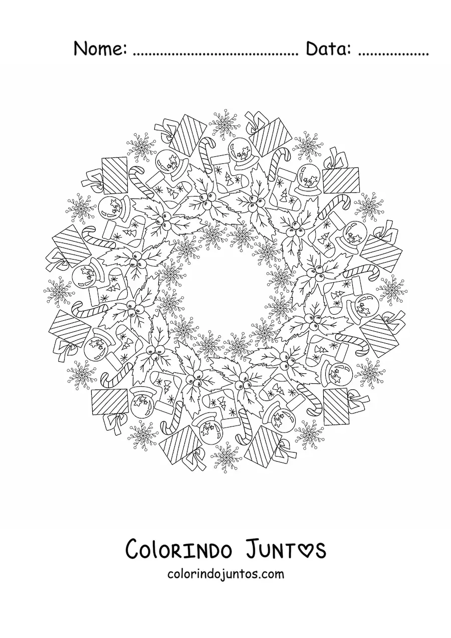 Desenho para colorir de mandala de motivos de Natal