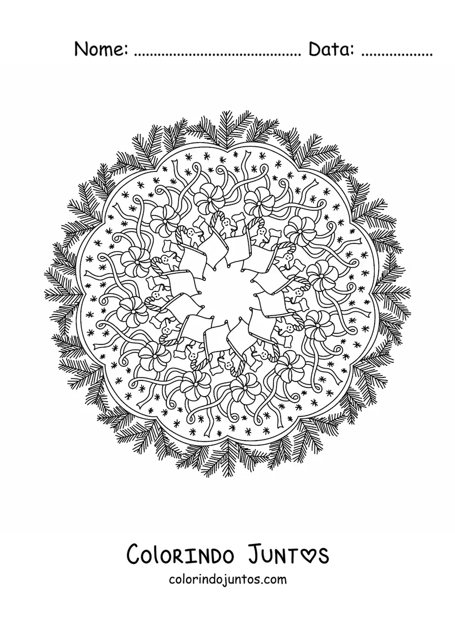 Desenho para colorir de mandala de Natal com flores
