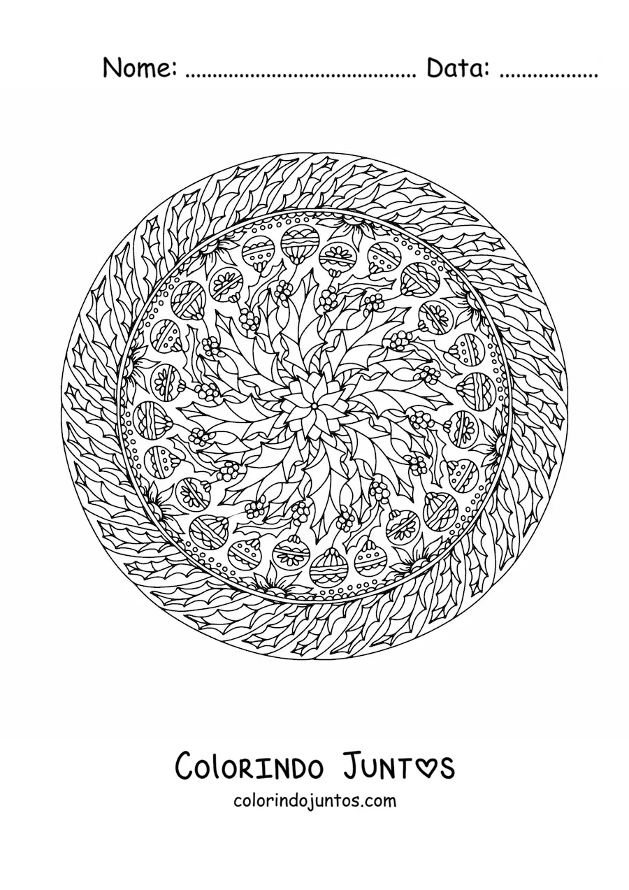 Desenho para colorir de mandala com bolas de Natal