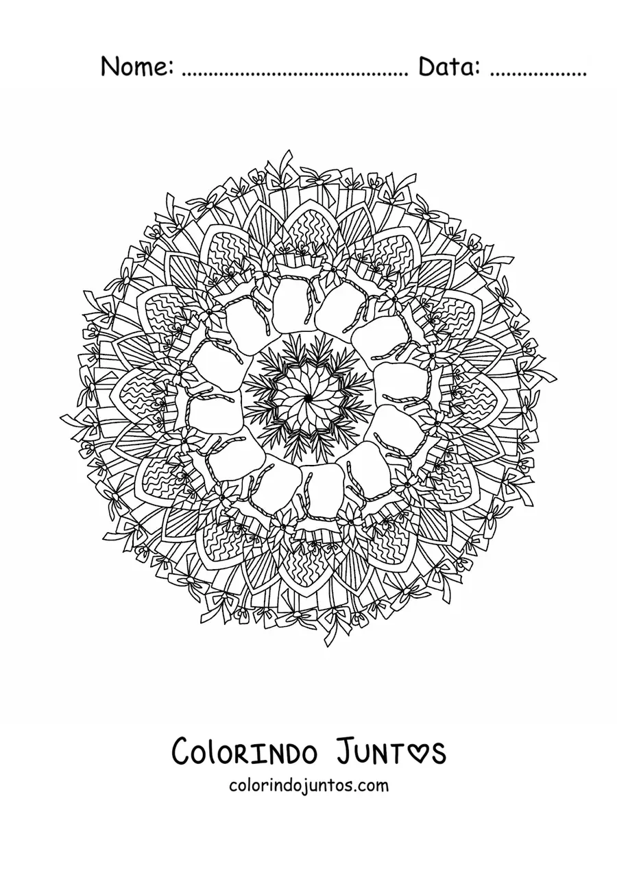 Desenho para colorir de mandala de Natal com presentes