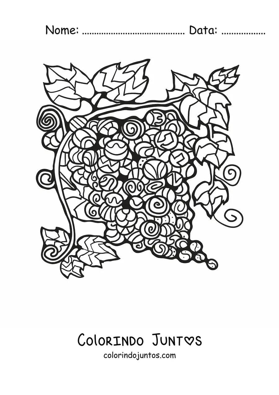 Desenho para colorir de umas uvas com figuras geométricas
