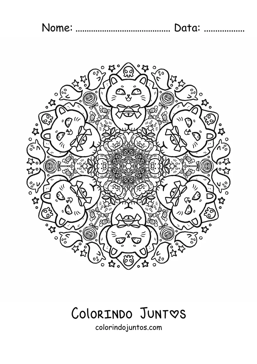 Desenho para colorir de mandala de Halloween kawaii