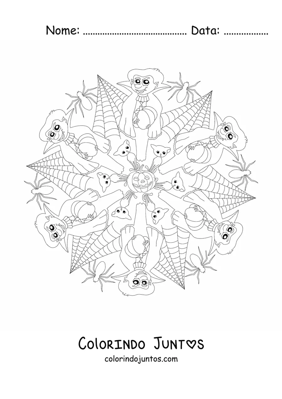 Desenho para colorir de mandala de Halloween com vampiros