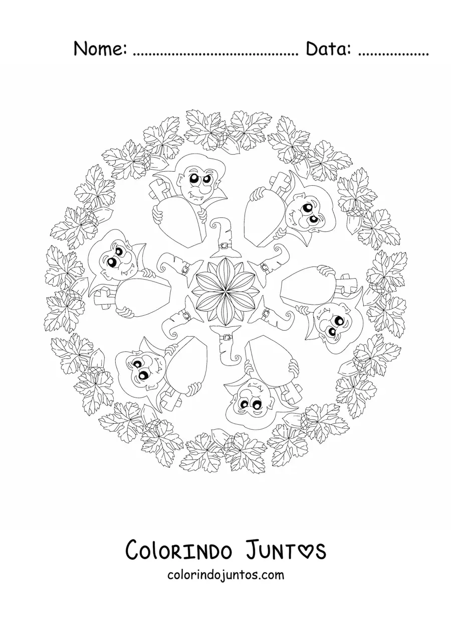 Desenho para colorir de mandala de Halloween com vampiro e caixão