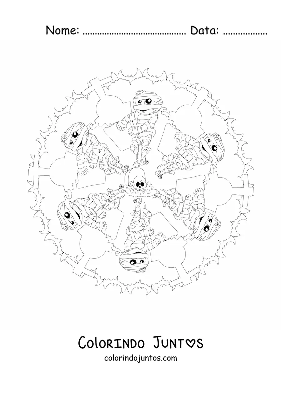 Desenho para colorir de mandala de Halloween com múmia