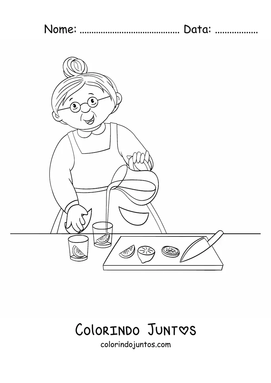 Desenho para colorir de uma vovó fazendo limonada