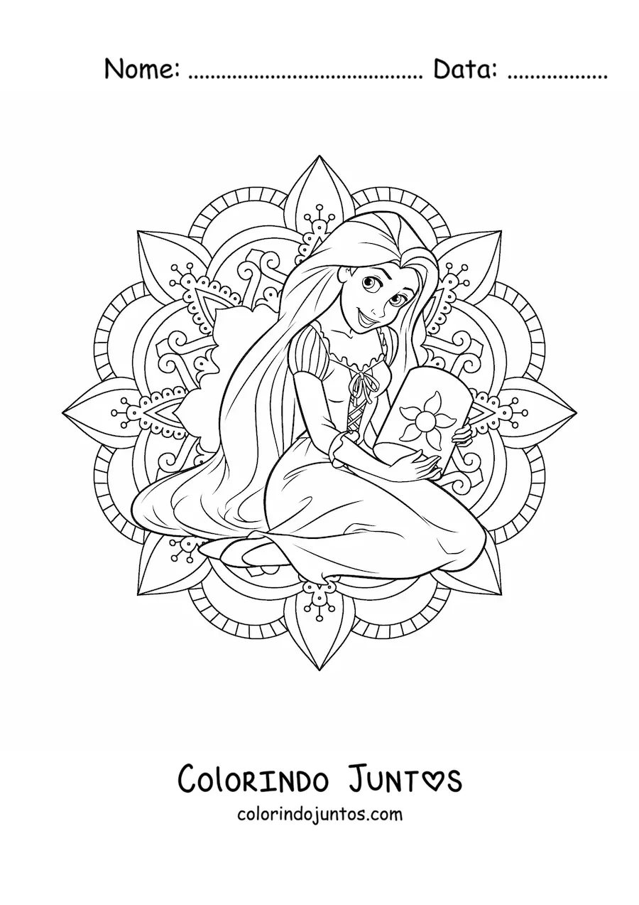 Desenho para colorir de mandala da princesa Rapunzel da Disney