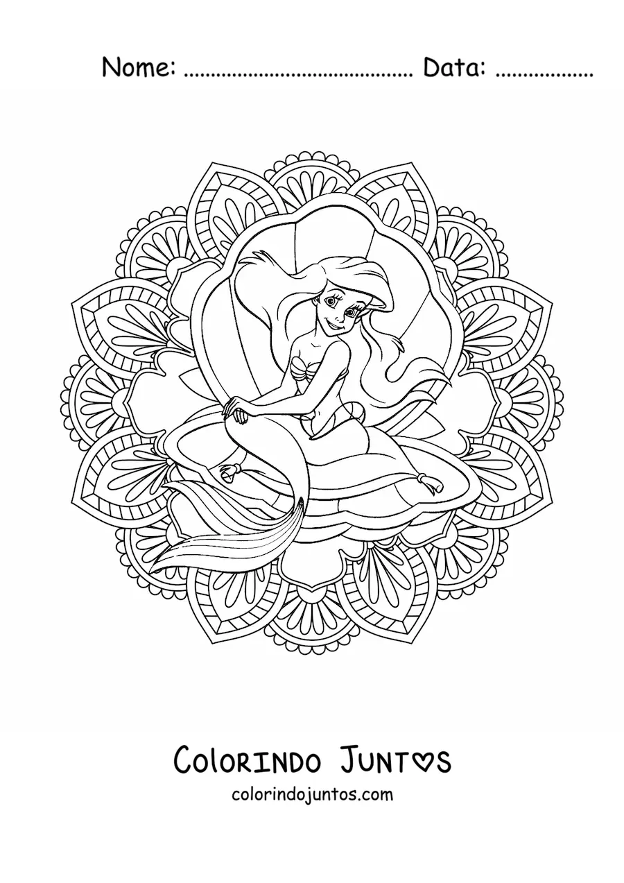 Desenho para colorir de mandala da Pequena Sereia da Disney
