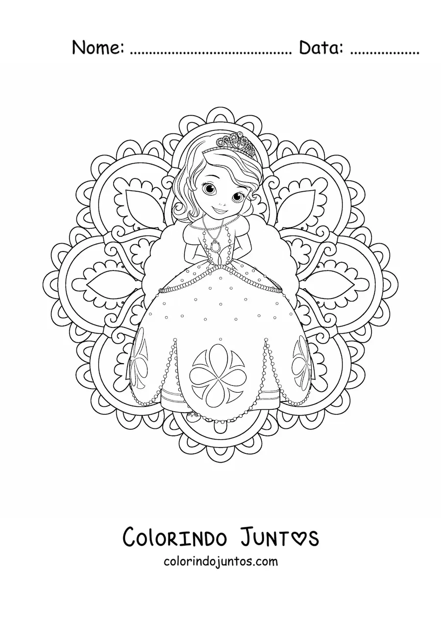 Desenho para colorir de mandala da princesinha Sofia da Disney