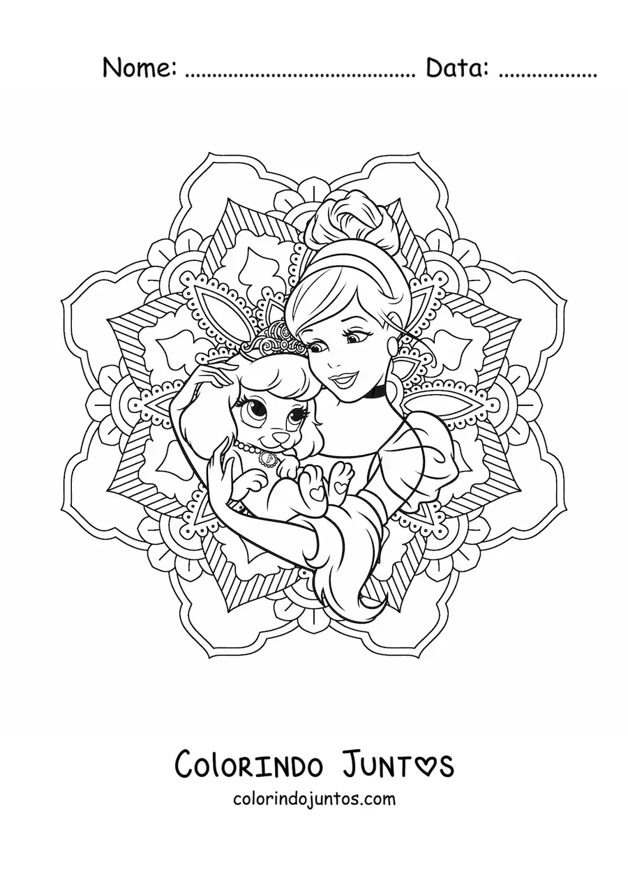 Desenho para colorir de mandala da princesa Cinderela da Disney
