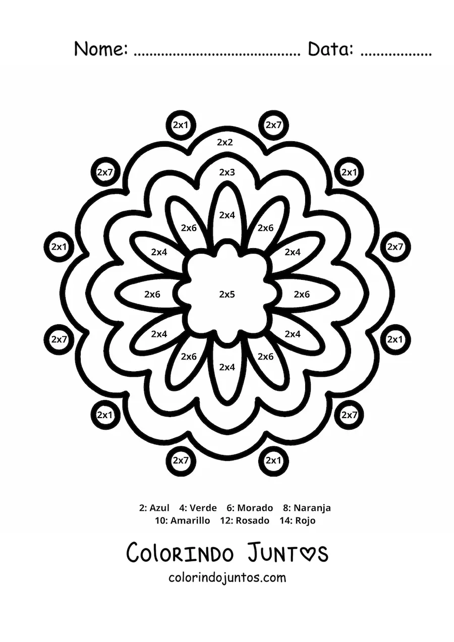 Desenho para colorir de mandala de multiplicação do número 2