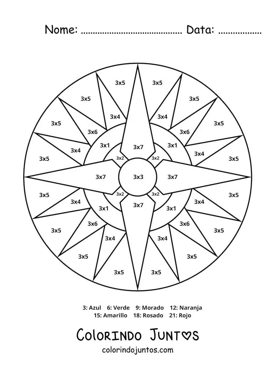 Desenho para colorir de mandala de multiplicação do número 3