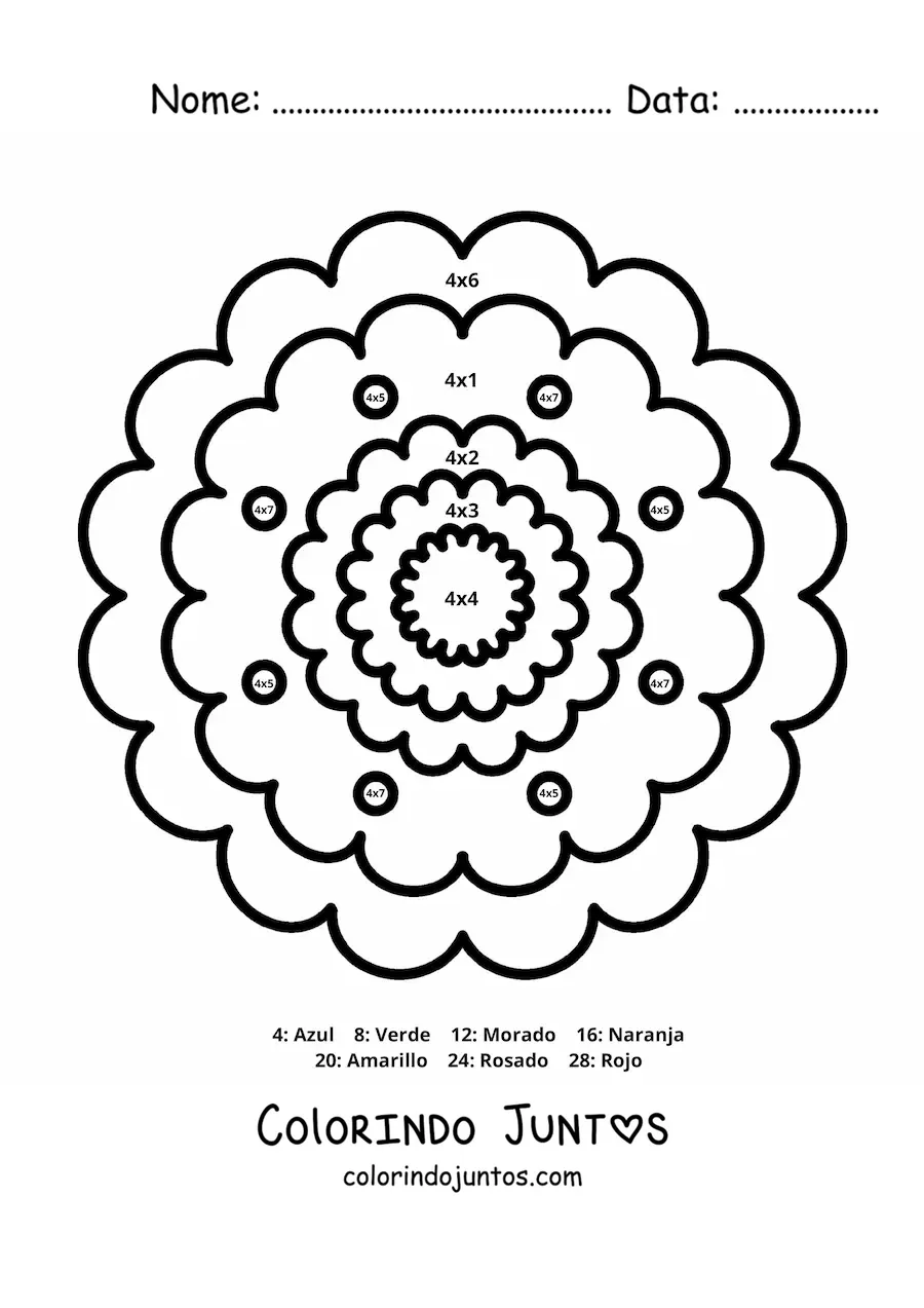 Desenho para colorir de mandala de multiplicação do número 4
