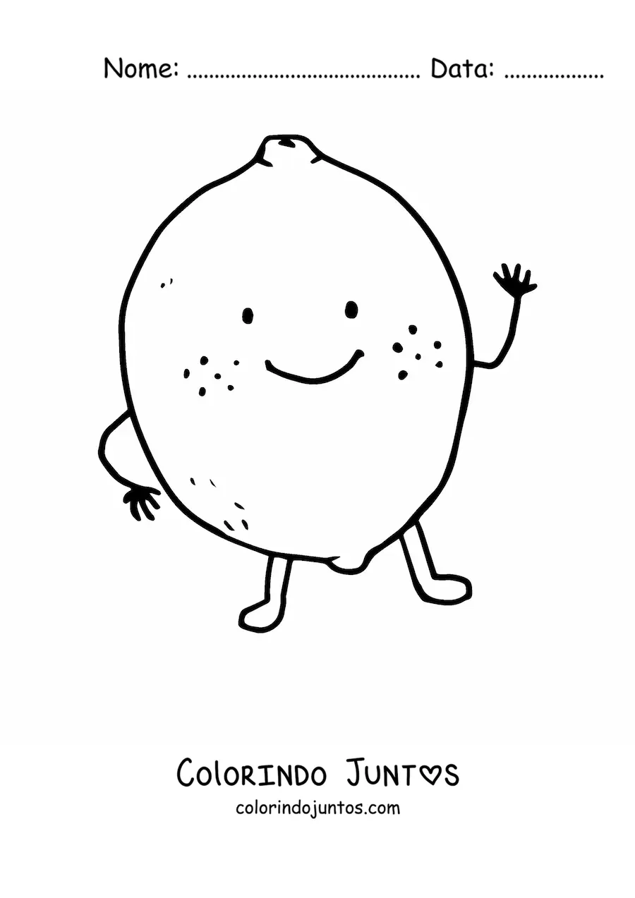Desenho para colorir de um limão animado acenando sorridente