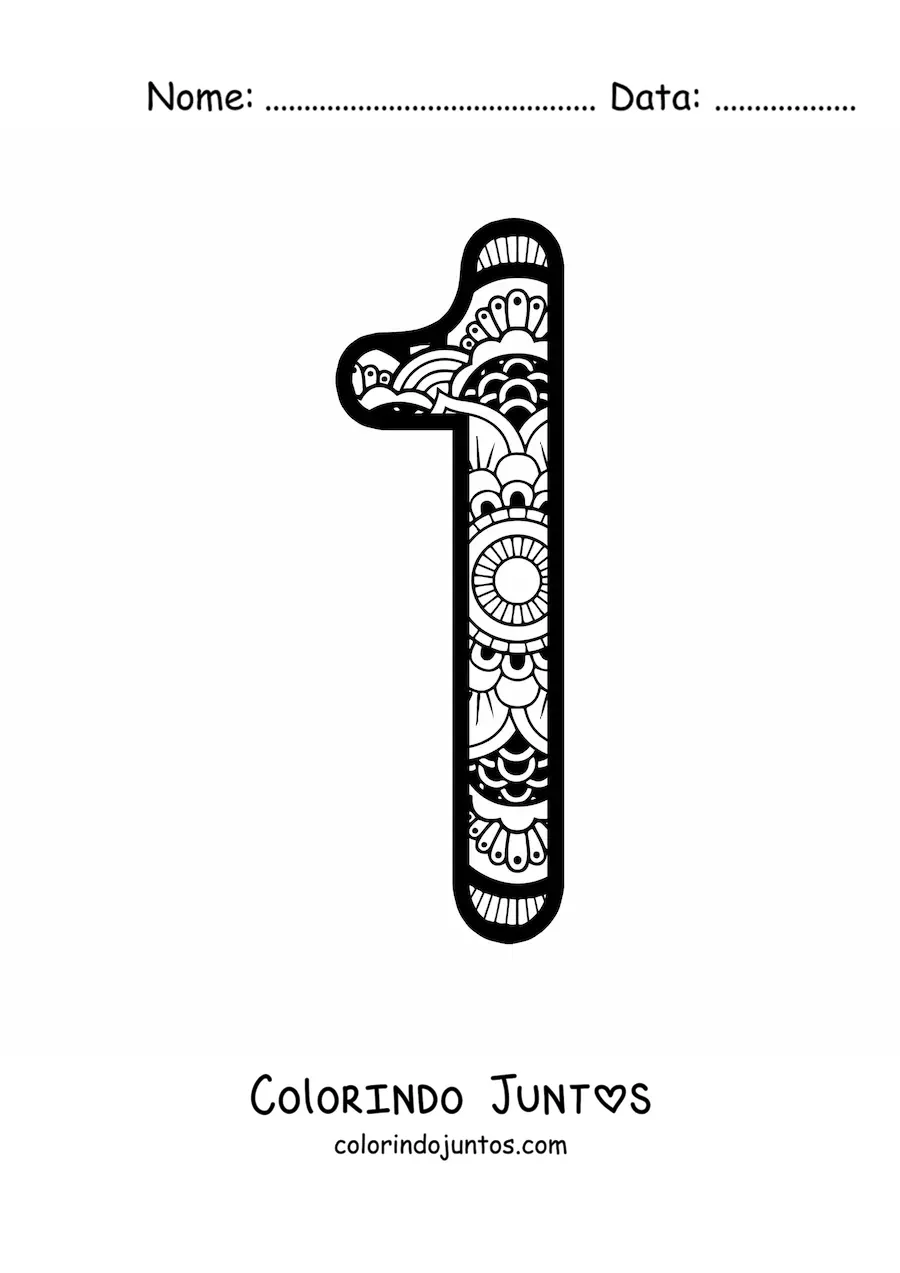 Desenho para colorir de mandala do número 1