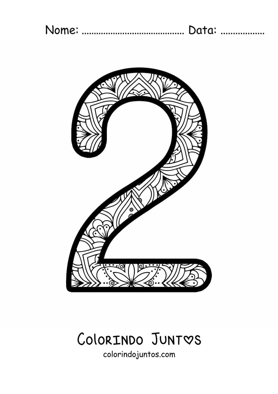 Desenho para colorir de mandala do número 2