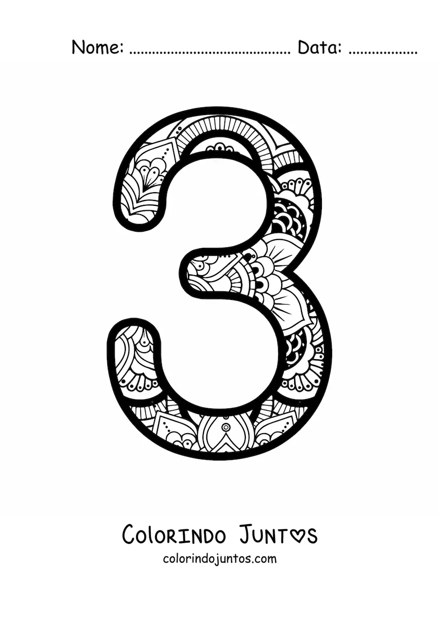 Desenho para colorir de mandala do número 3