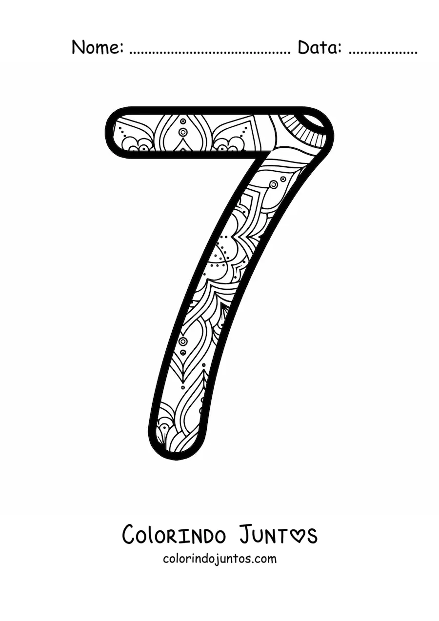 Desenho para colorir de mandala do número 7