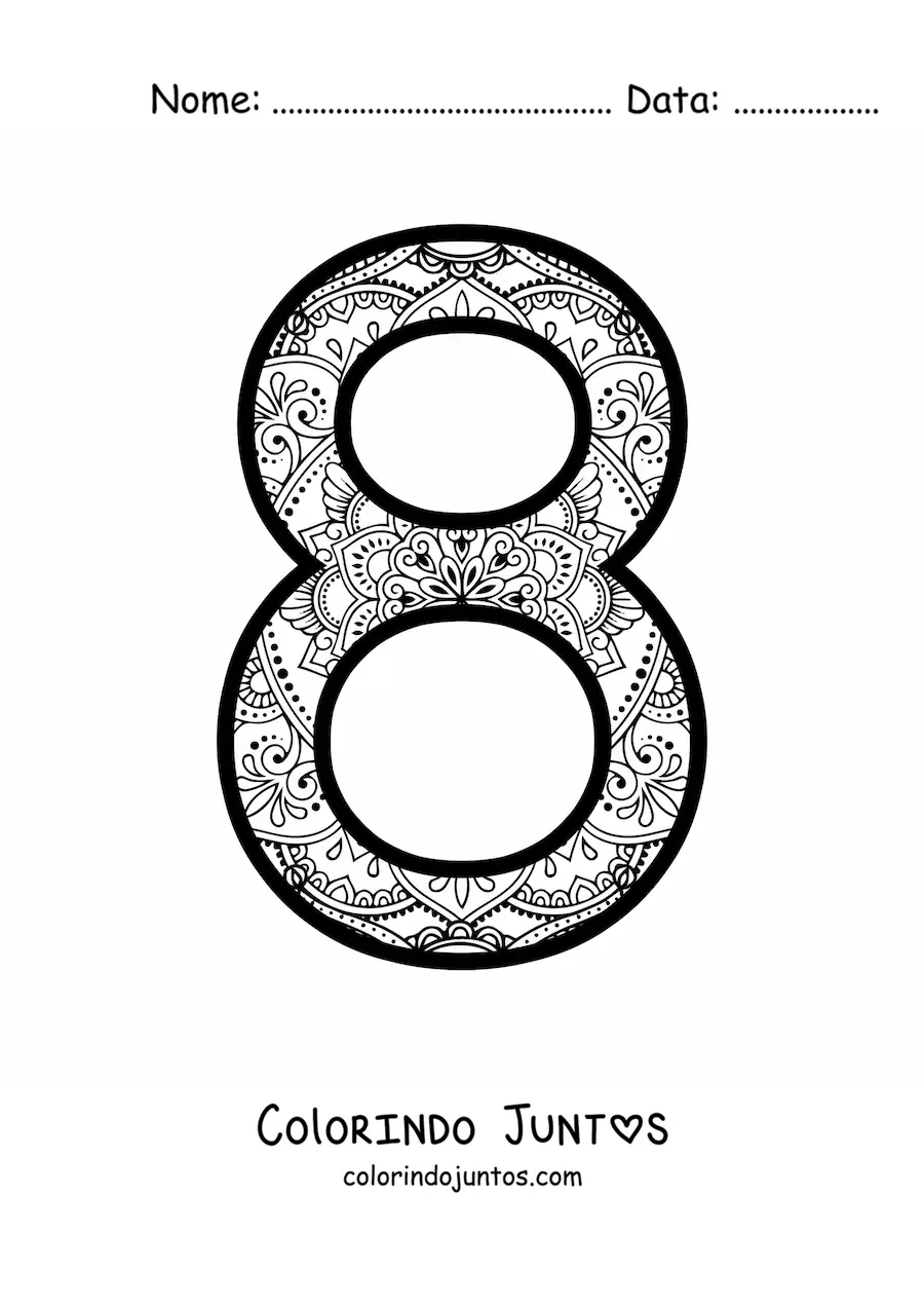 Desenho para colorir de mandala do número 8