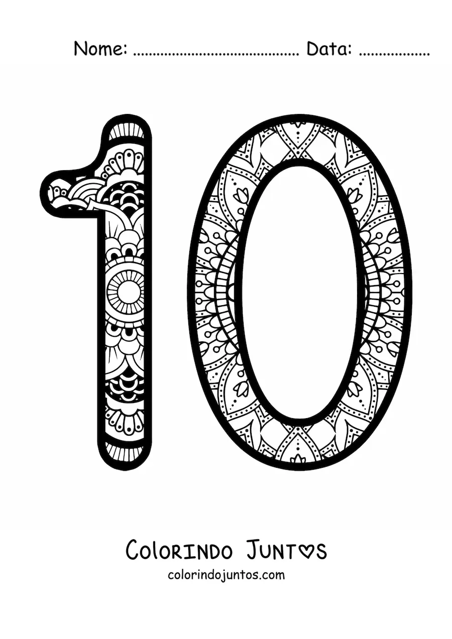 Desenho para colorir de mandala do número 10