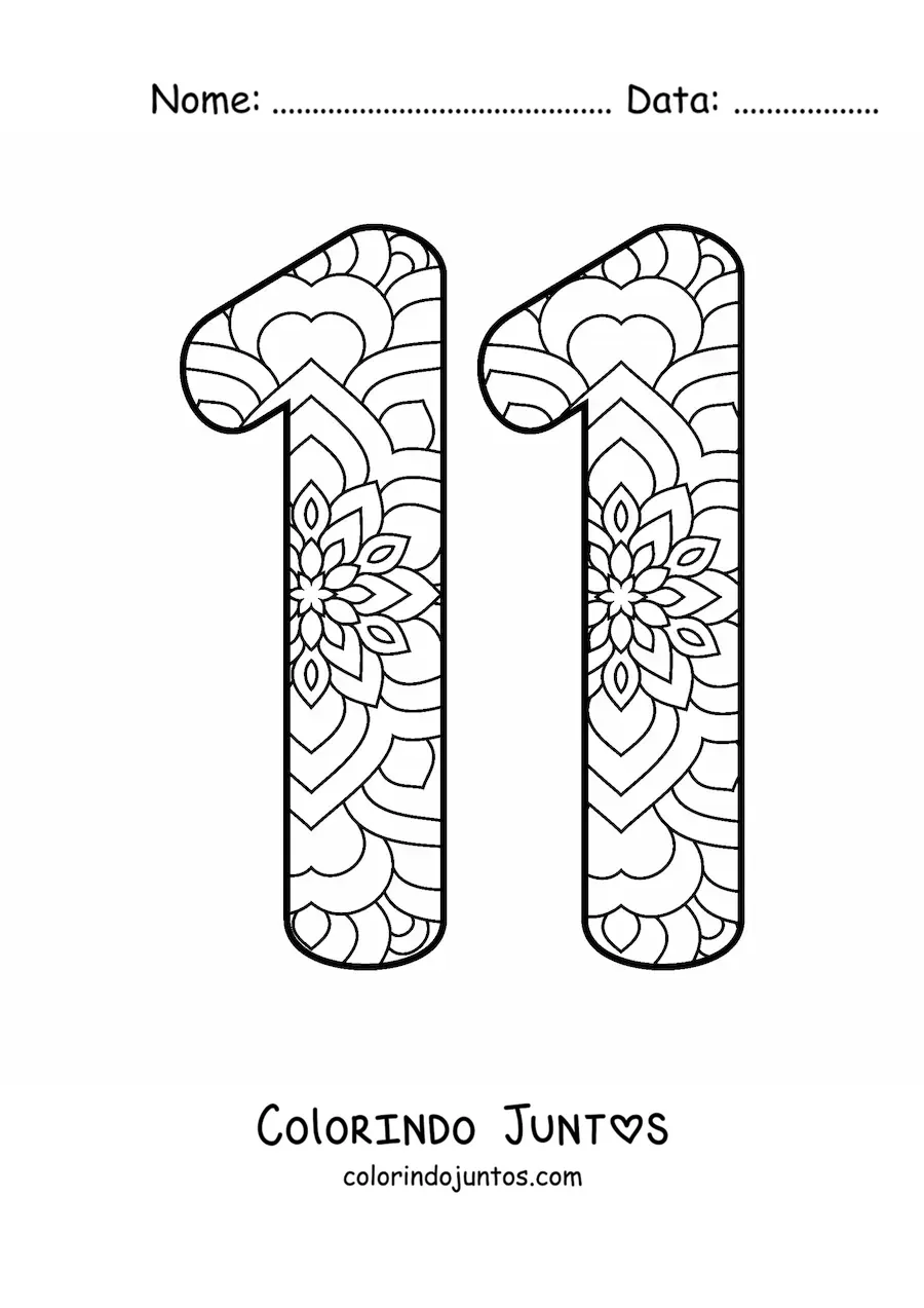 Desenho para colorir de mandala do número 11