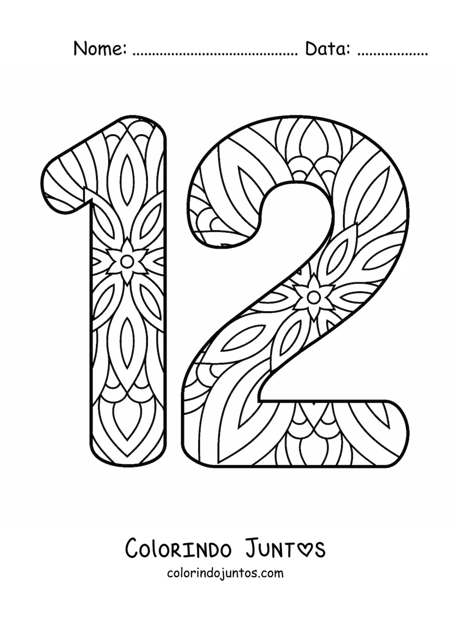 Desenho para colorir de mandala do número 12