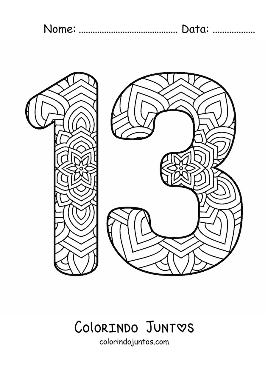 Desenho para colorir de mandala do número 13