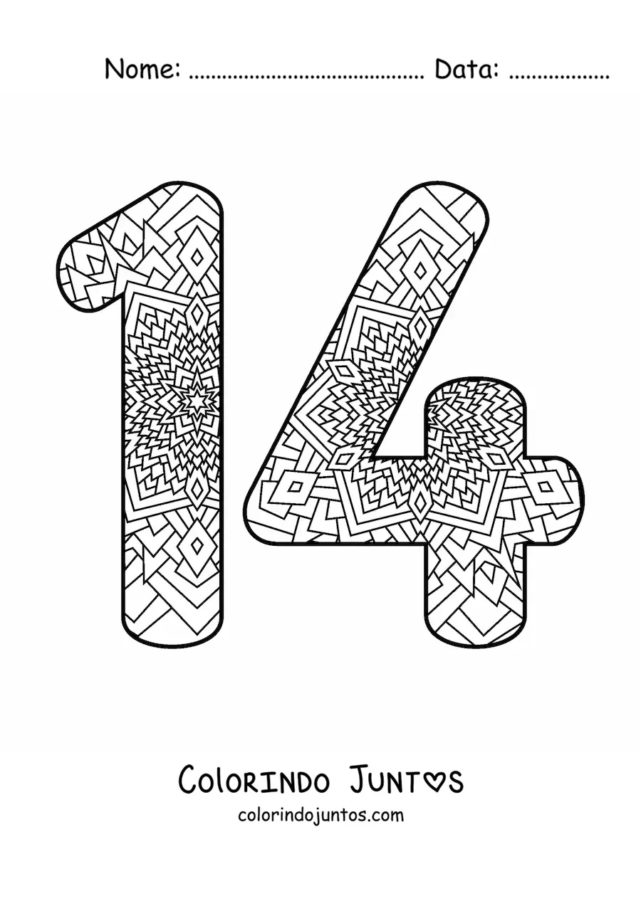 Desenho para colorir de mandala do número 14