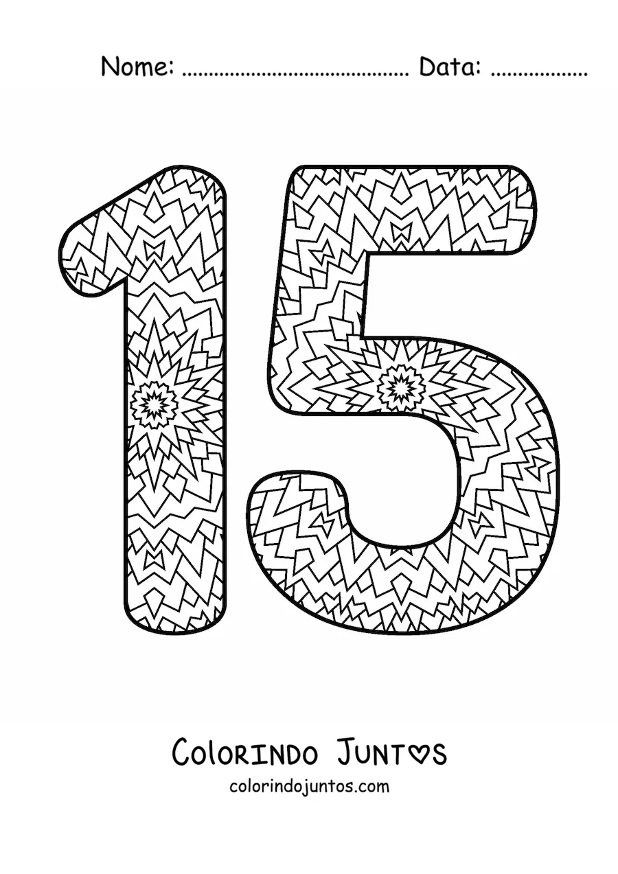 Desenho para colorir de mandala do número 15