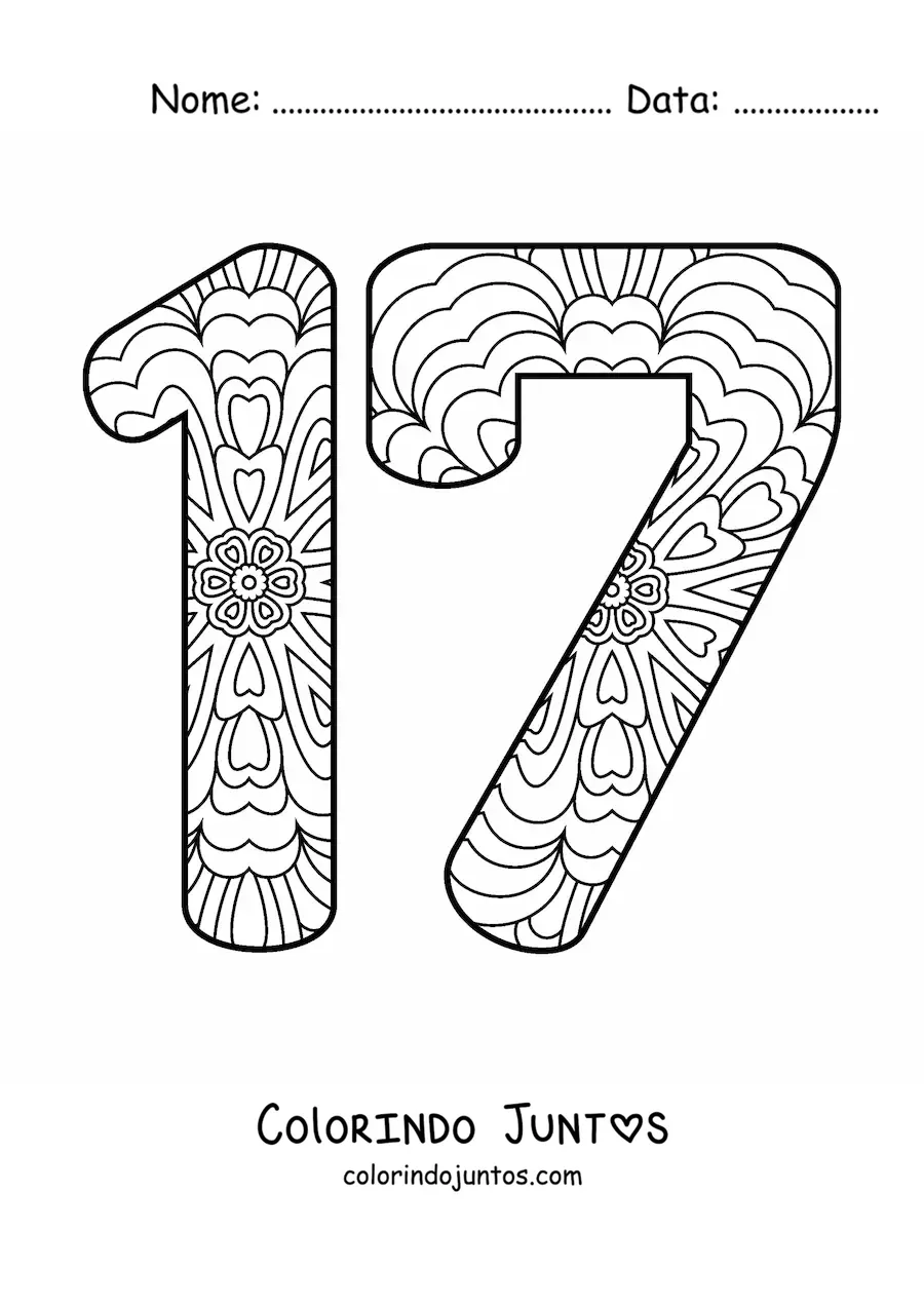 Desenho para colorir de mandala do número 17
