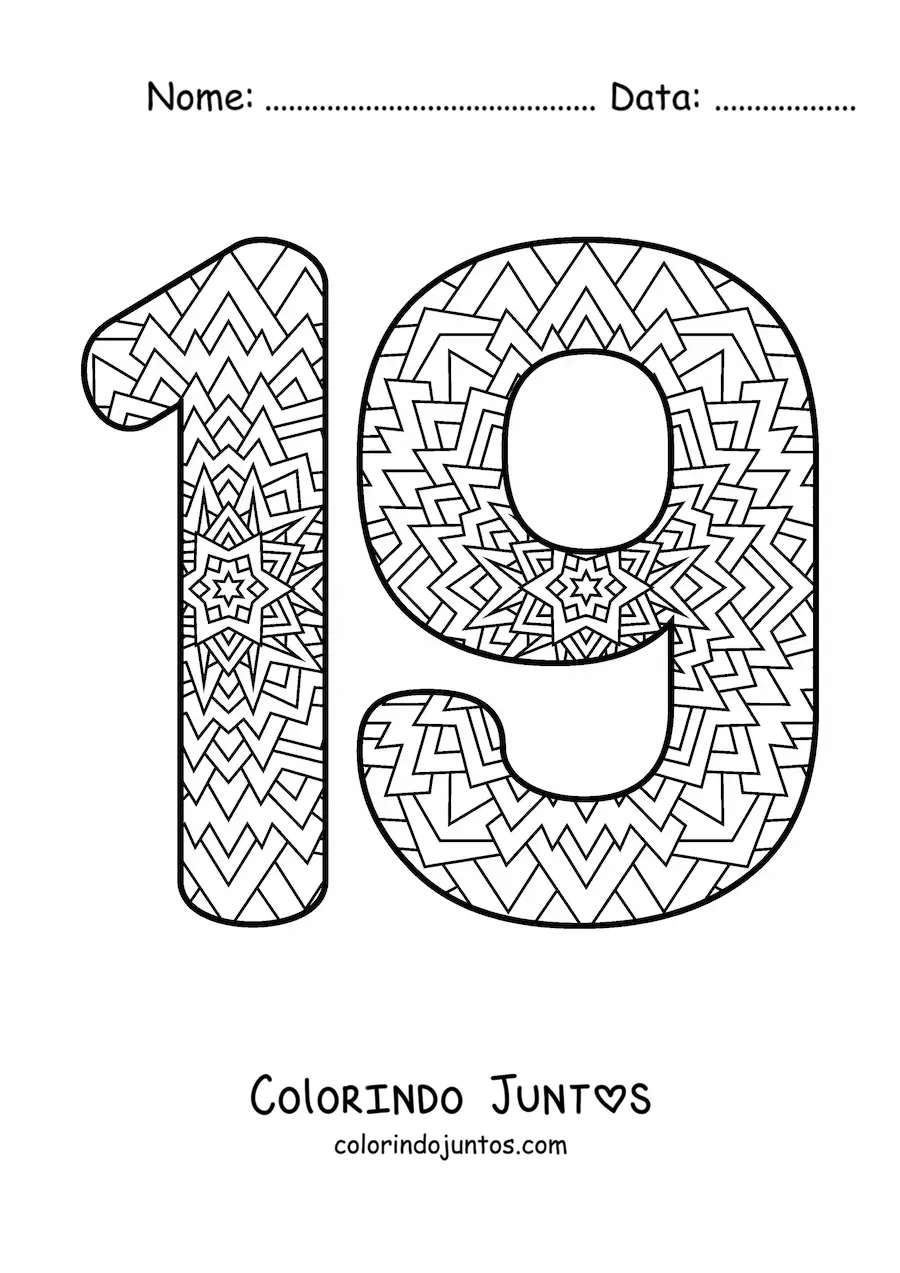 Desenho para colorir de mandala do número 19