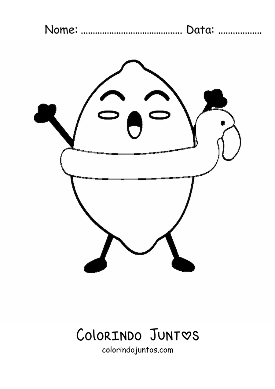Desenho para colorir de um limão animado kawaii com boia