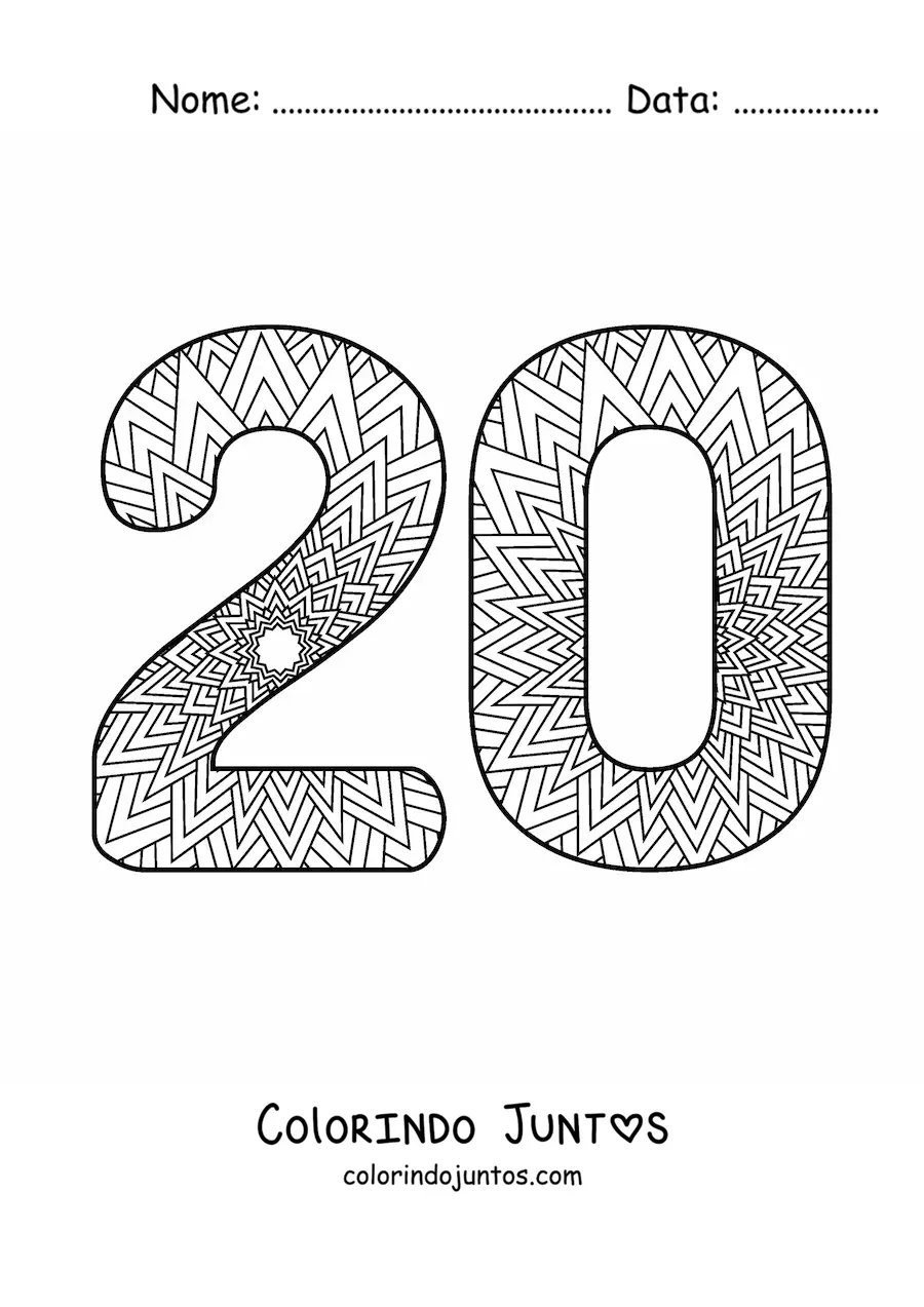 Desenho para colorir de mandala do número 20