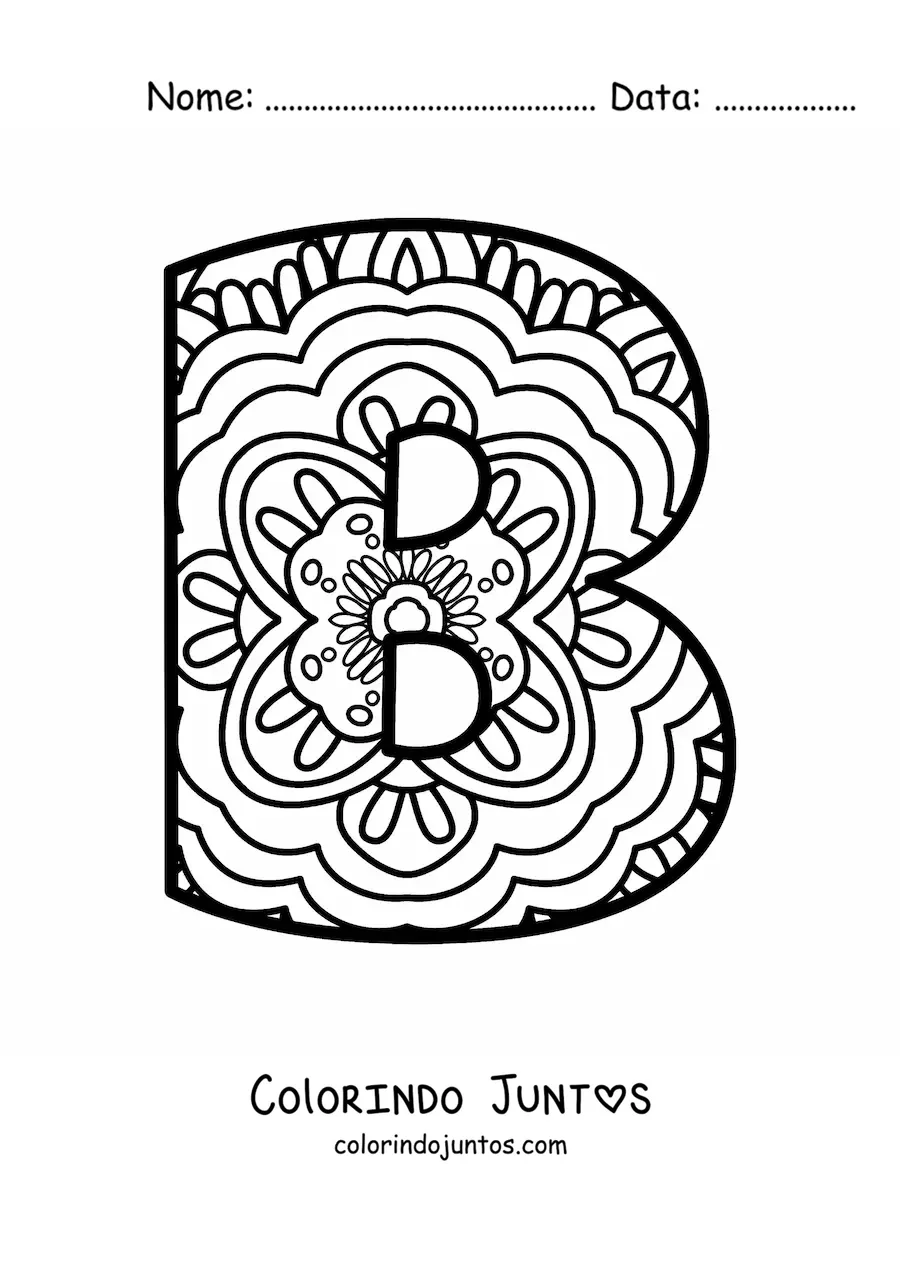 Desenho para colorir de mandala da letra b