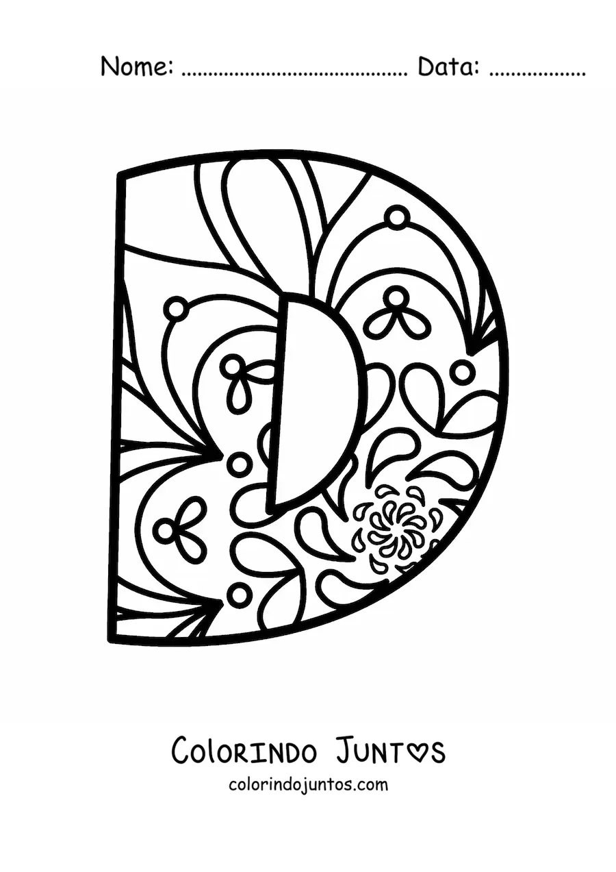 Desenho para colorir de mandala da letra d