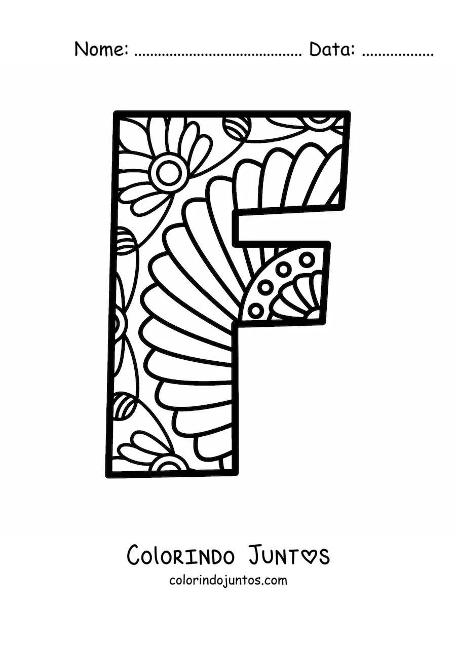 Desenho para colorir de mandala da letra f