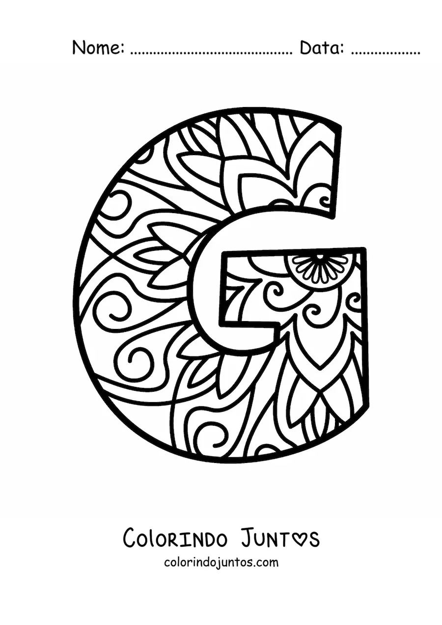 Desenho para colorir de mandala da letra g