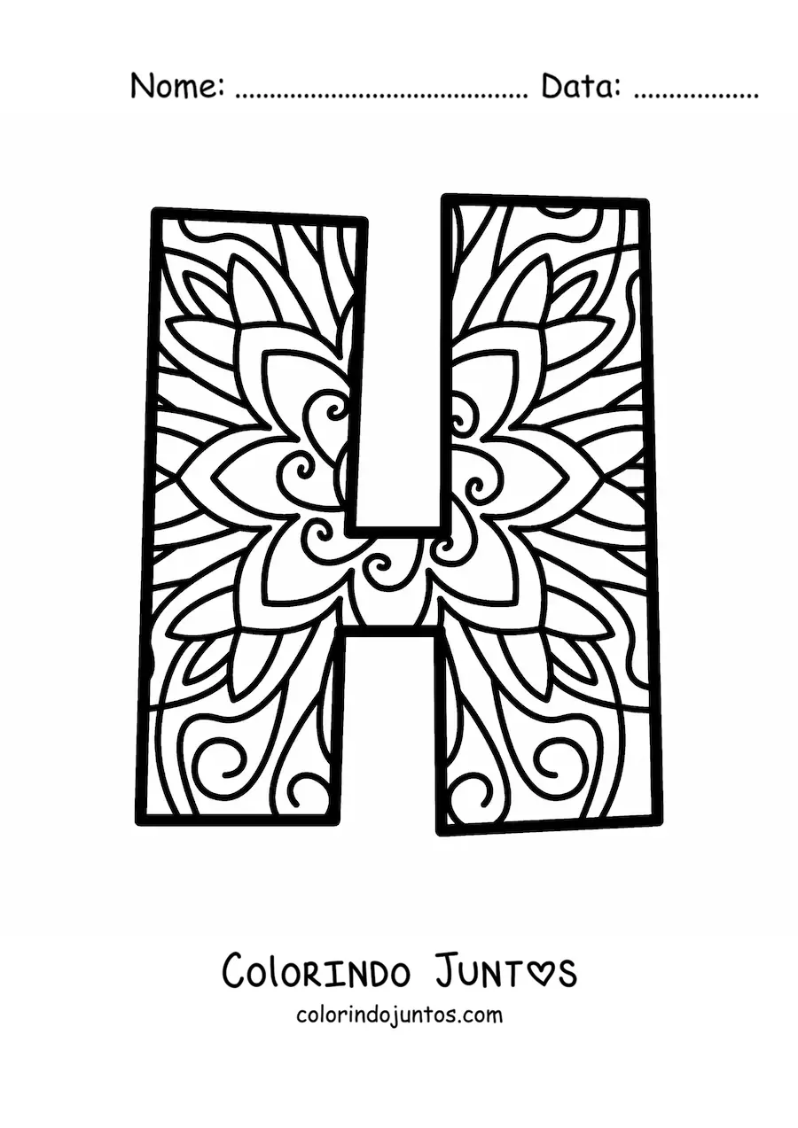 Desenho para colorir de mandala da letra h