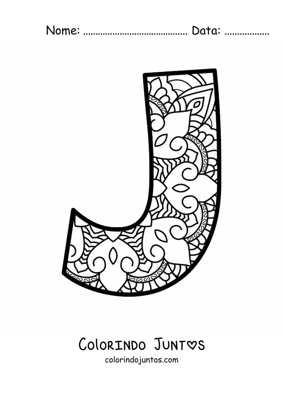 Desenho para colorir de mandala da letra j