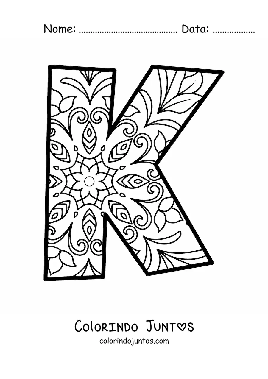 Desenho para colorir de mandala da letra k