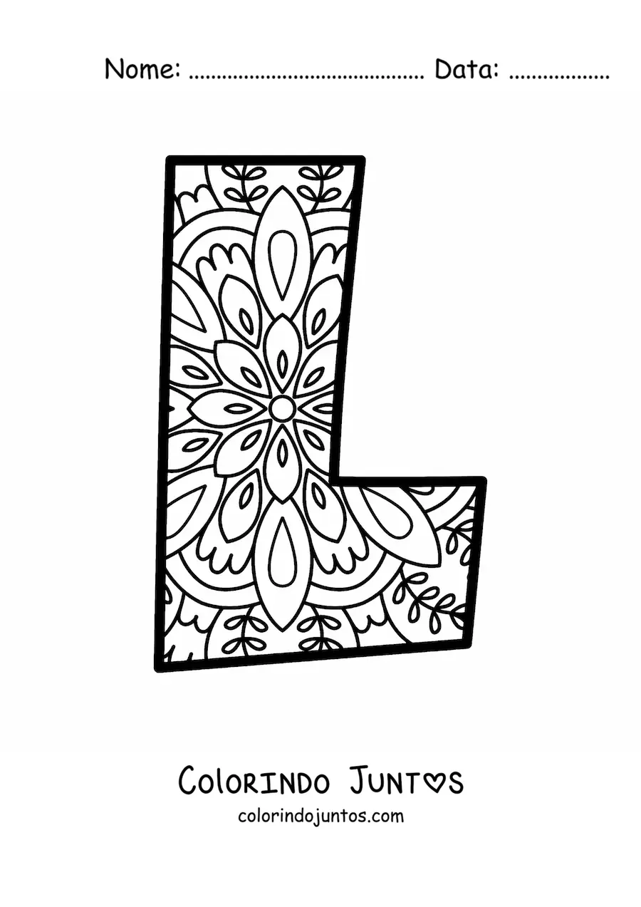 Desenho para colorir de mandala da letra l